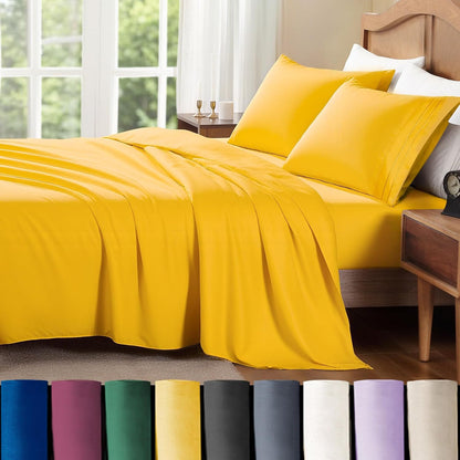 Queen Sheets Set, 4-Piece Fitted Queen Sheets, Mustard