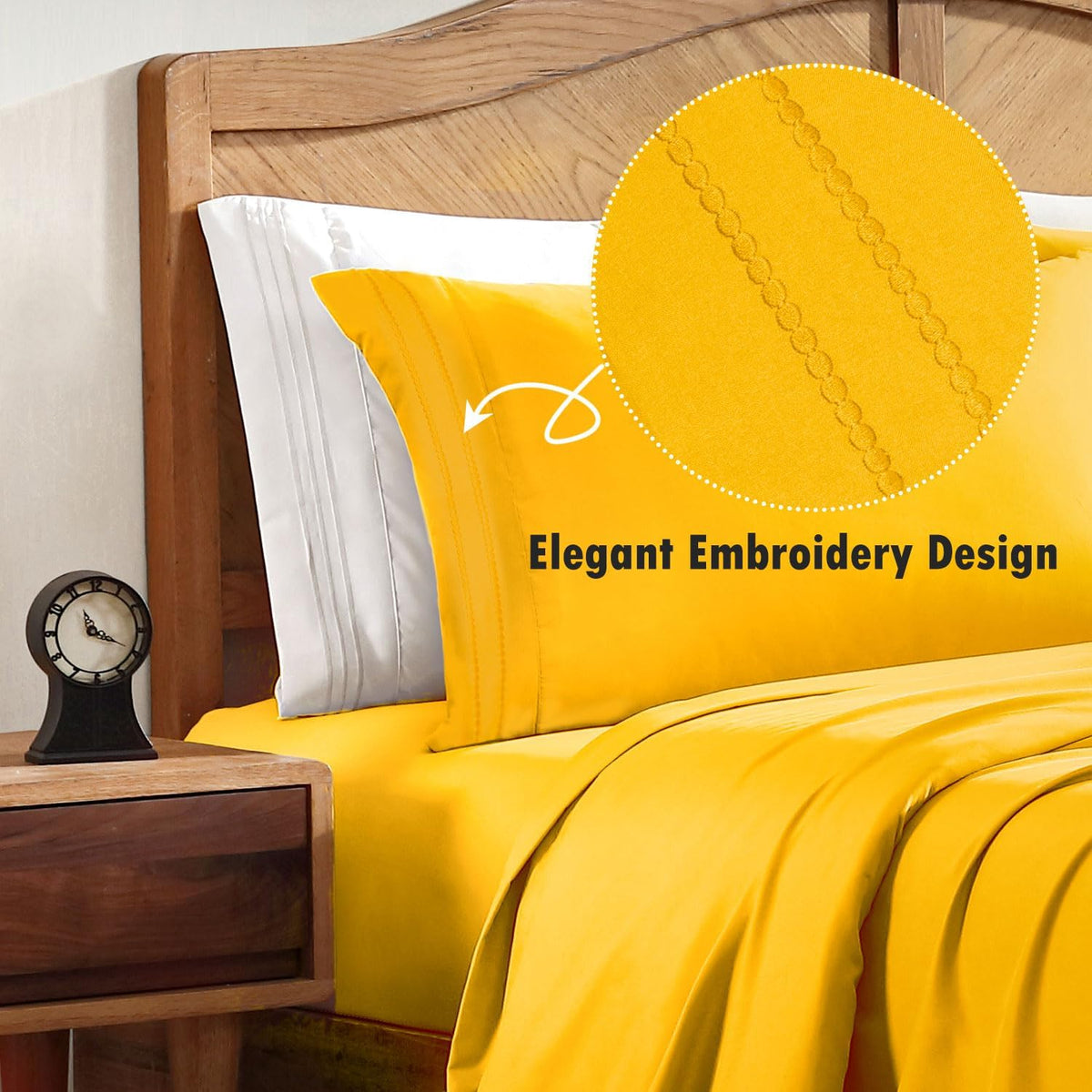 Queen Sheets Set, 4-Piece Fitted Queen Sheets, Mustard