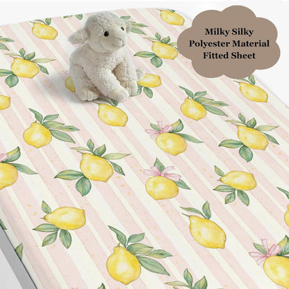 Cute Lemon Bows Pink Stripe Fitted Baby Crib Sheet for Boys Girls 52x28x9 in Yellow Lemons Leaves Baby Sheet for Standard Crib and Toddler Mattress Summer Fruit Bed Sheet