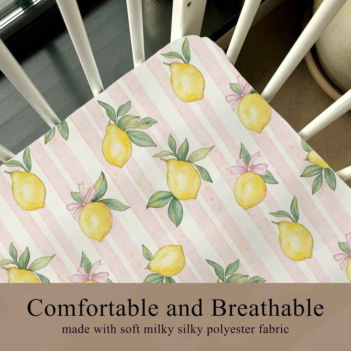 Cute Lemon Bows Pink Stripe Fitted Baby Crib Sheet for Boys Girls 52x28x9 in Yellow Lemons Leaves Baby Sheet for Standard Crib and Toddler Mattress Summer Fruit Bed Sheet