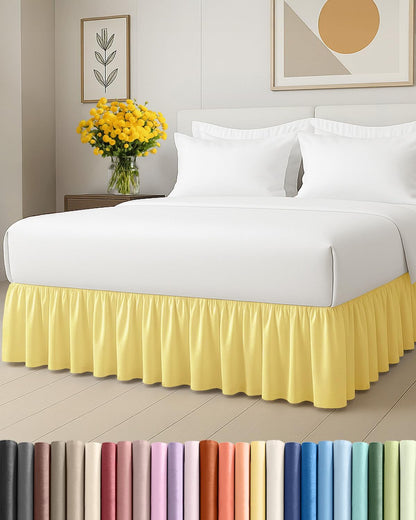Bedskirt Queen Size Ruffle - Ruffled Bed Skirt - 12 Inch Drop - Yellow
