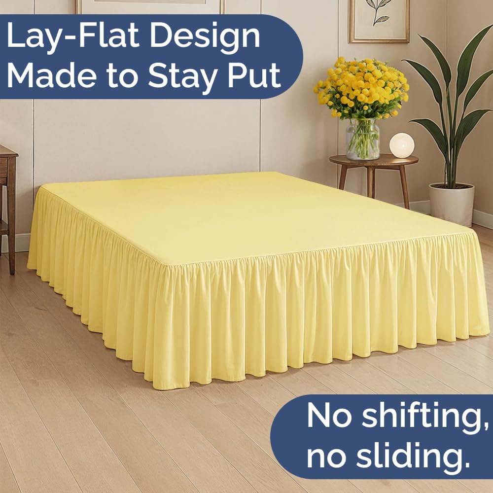 Bedskirt Queen Size Ruffle - Ruffled Bed Skirt - 12 Inch Drop - Yellow