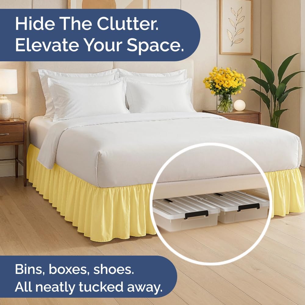 Bedskirt Queen Size Ruffle - Ruffled Bed Skirt - 12 Inch Drop - Yellow