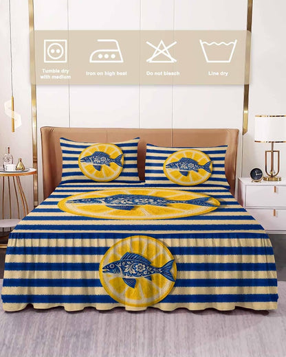 Ruffle Bed Skirt Full, Blue Fish Yellow Lemon Soft Microfiber Fitted Bedding Sheet Bedskirt 18 Inch Drop, Blue White Striped Elastic Wrap Around Bed Skirt Pillowcases Set