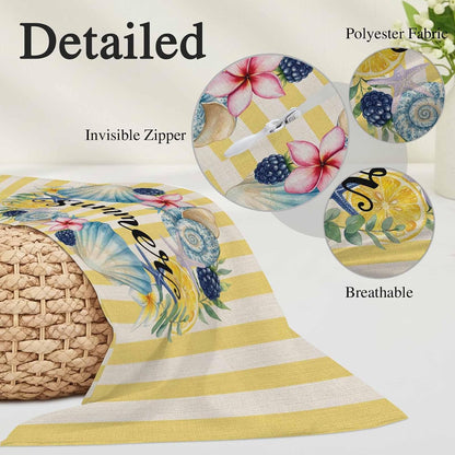 Summer Pillow Covers Lemons Starfish Flower Stripes Yellow Vintage 20x26 Inch - Standard Soft Brushed Microfiber Pillowcases with Hidden Zipper Closure Bed Pillow Shams for Bedroom Sofa Car