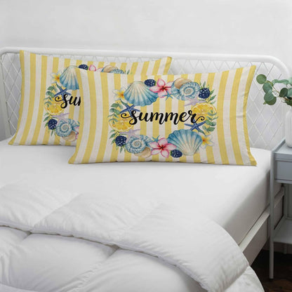 Summer Pillow Covers Lemons Starfish Flower Stripes Yellow Vintage 20x26 Inch - Standard Soft Brushed Microfiber Pillowcases with Hidden Zipper Closure Bed Pillow Shams for Bedroom Sofa Car