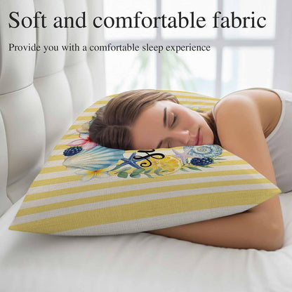 Summer Pillow Covers Lemons Starfish Flower Stripes Yellow Vintage 20x26 Inch - Standard Soft Brushed Microfiber Pillowcases with Hidden Zipper Closure Bed Pillow Shams for Bedroom Sofa Car