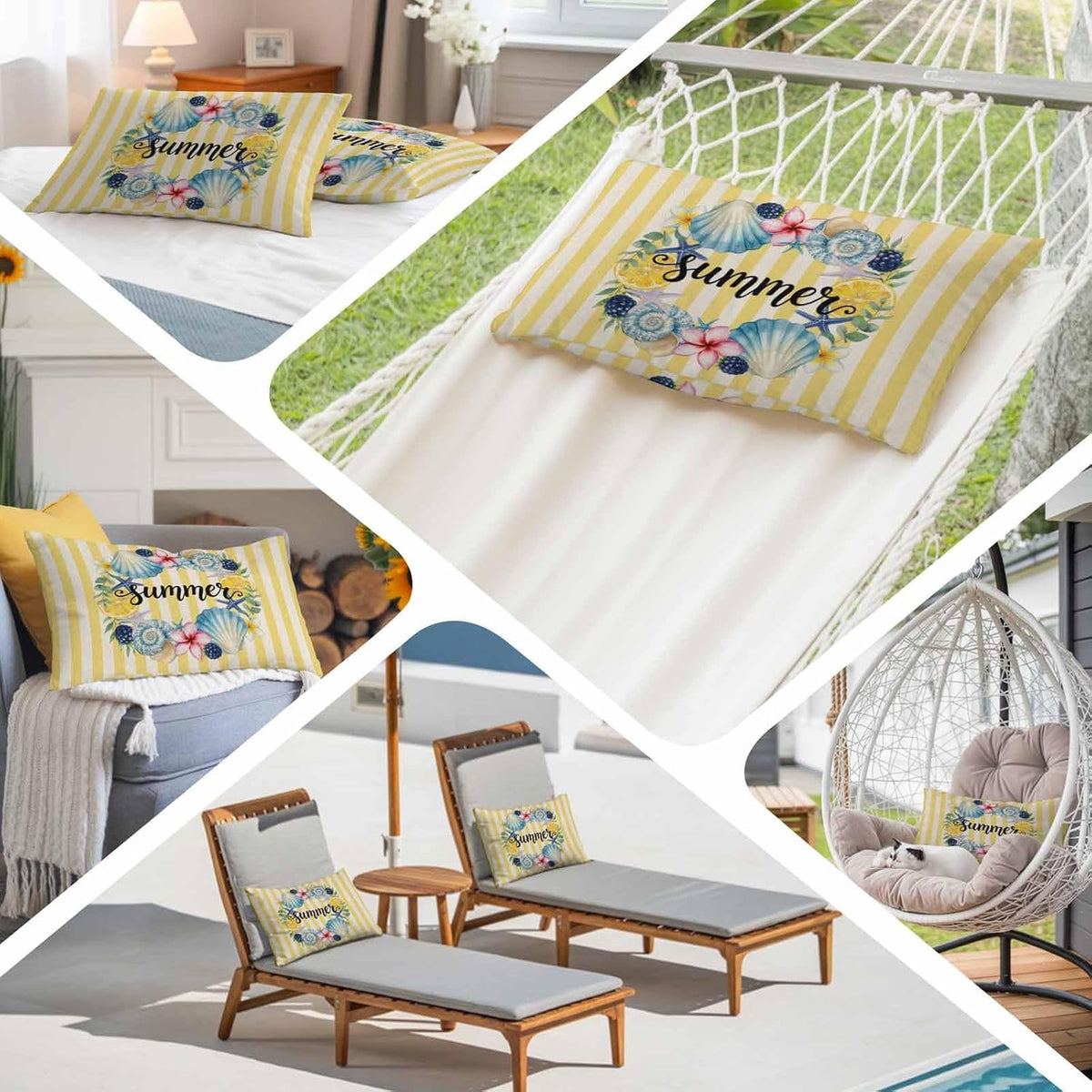 Summer Pillow Covers Lemons Starfish Flower Stripes Yellow Vintage 20x26 Inch - Standard Soft Brushed Microfiber Pillowcases with Hidden Zipper Closure Bed Pillow Shams for Bedroom Sofa Car