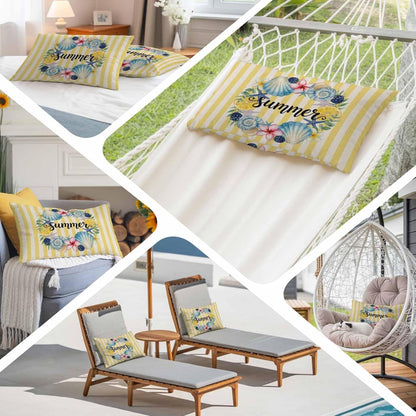Summer Pillow Covers Lemons Starfish Flower Stripes Yellow Vintage 20x26 Inch - Standard Soft Brushed Microfiber Pillowcases with Hidden Zipper Closure Bed Pillow Shams for Bedroom Sofa Car