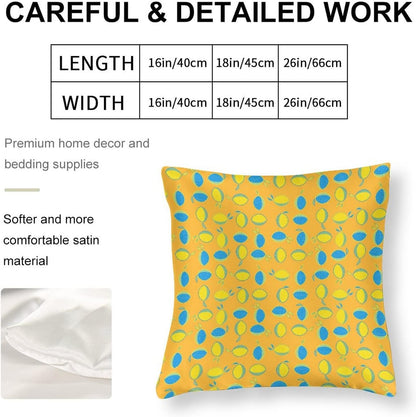 Yellow Lemon Satin Modern Cushion Case Summer Lemon Decorative Throw Pillow Covers Hidden Zipper 16"x16" Decorative Pillow Covers for Sofa Bed Party Satin Pillowcase for Hair and Skin