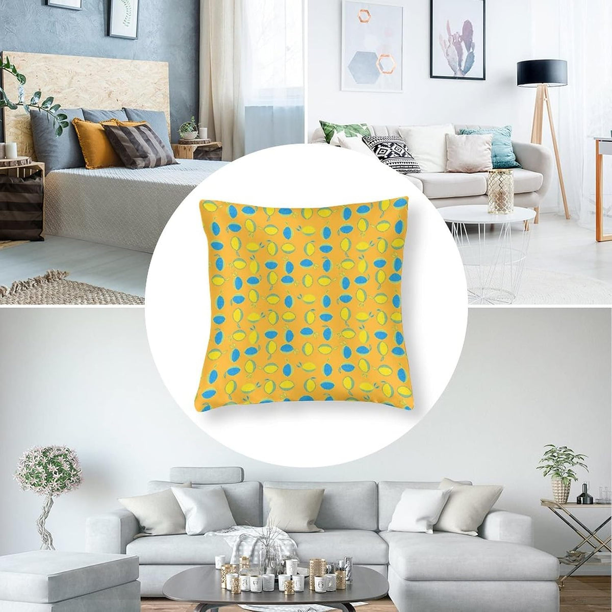 Yellow Lemon Satin Modern Cushion Case Summer Lemon Decorative Throw Pillow Covers Hidden Zipper 16"x16" Decorative Pillow Covers for Sofa Bed Party Satin Pillowcase for Hair and Skin
