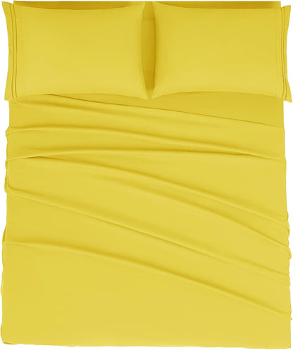 Queen Size Sheet Set - Hotel Luxury 1800 Bedding Sheets & Pillowcases - Deep Pocket Fitted Sheet, Soft, Breathable, Wrinkle & Fade Resistant - 4 Piece (Queen, Yellow)