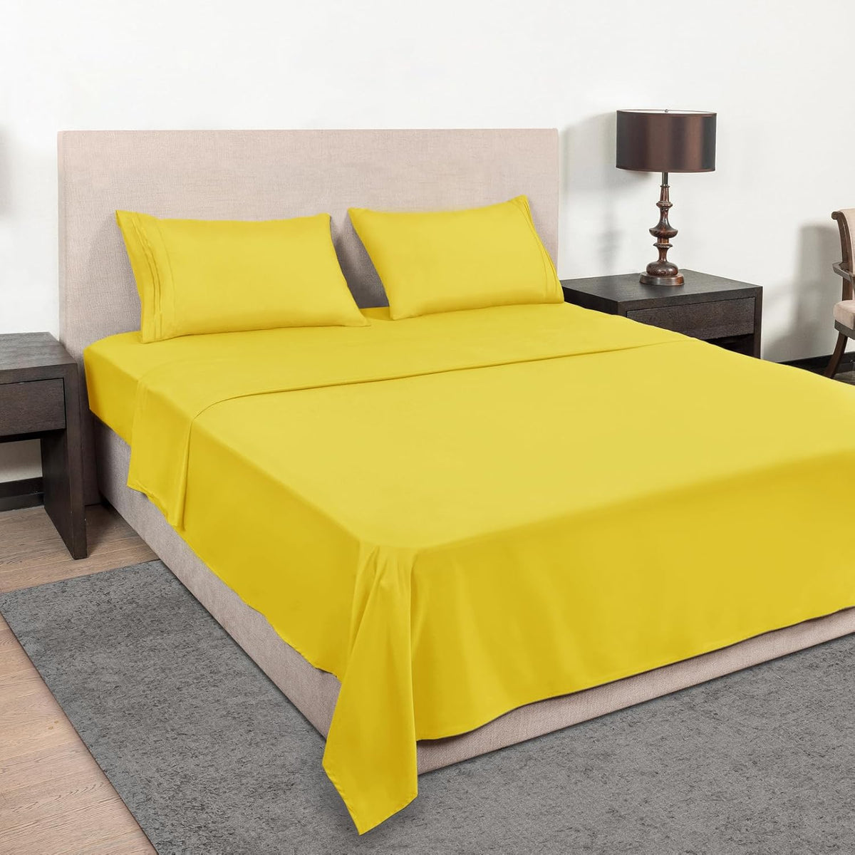 Queen Size Sheet Set - Hotel Luxury 1800 Bedding Sheets & Pillowcases - Deep Pocket Fitted Sheet, Soft, Breathable, Wrinkle & Fade Resistant - 4 Piece (Queen, Yellow)