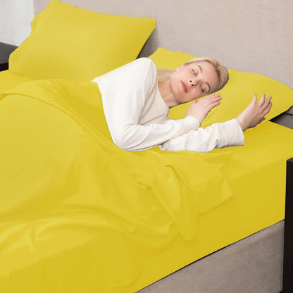 Queen Size Sheet Set - Hotel Luxury 1800 Bedding Sheets & Pillowcases - Deep Pocket Fitted Sheet, Soft, Breathable, Wrinkle & Fade Resistant - 4 Piece (Queen, Yellow)