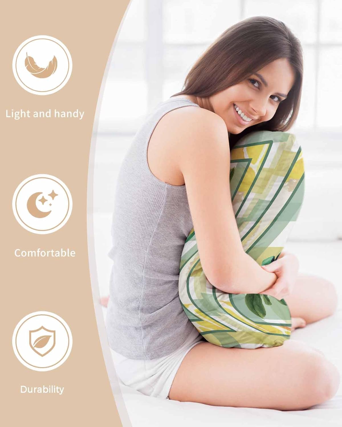 Lemon Pillow Cases Standard Size Set of 2, Satin Pillowcase for Hair and Skin, Botanical Fruit Leaves Bow Yellow Green Striped Throw Pillow Covers Cooling Pillow Protector with Zipper 20"x26"x2