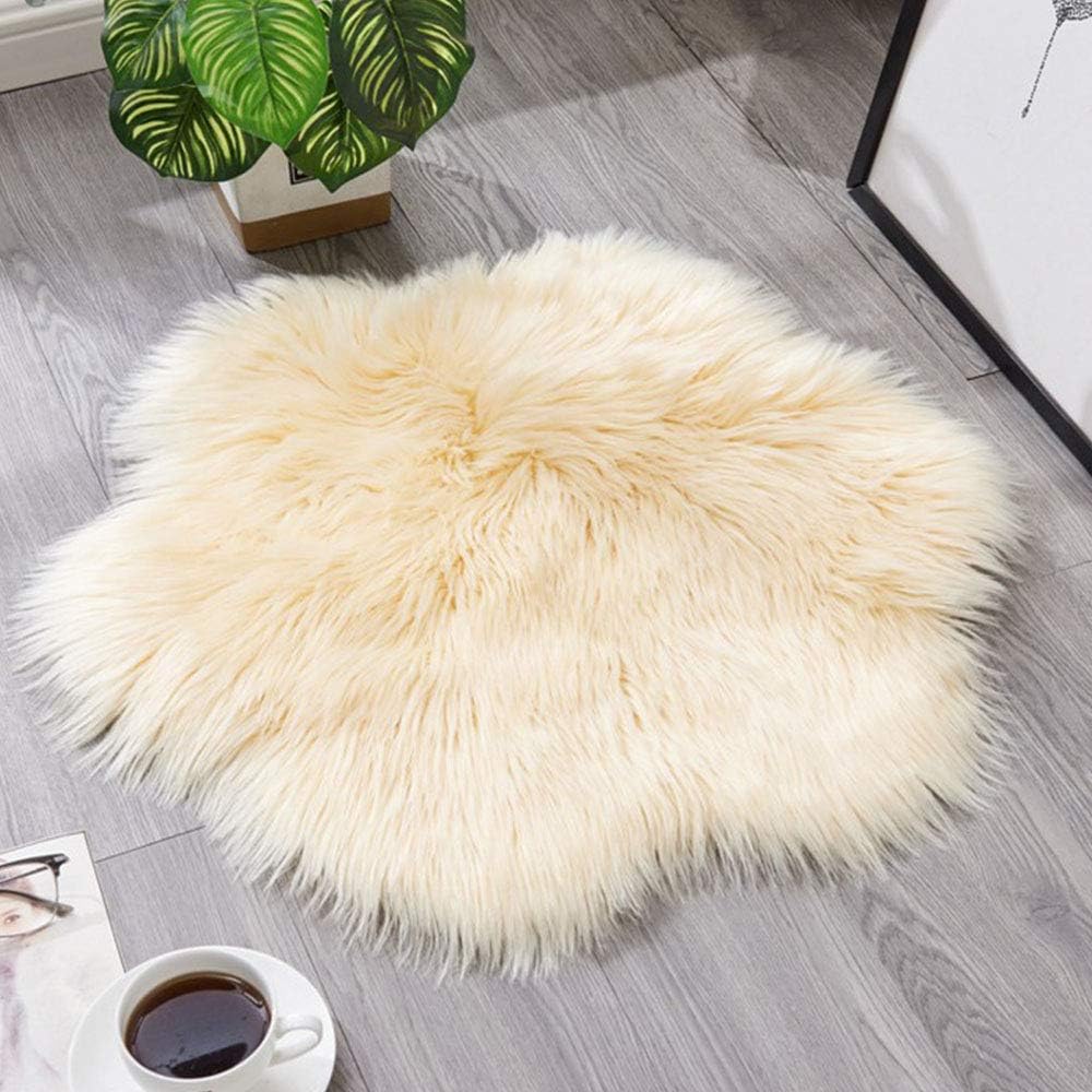 Light Yellow Plush Faux Fur Area Rug Flower Shape Shaggy Carpet Luxury Rug for Bedroom Living Room Chair Modern Fluffy Floor Mat Diameter 24inch