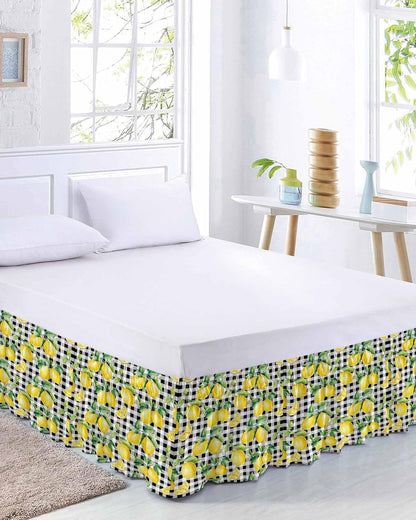 Lemon Yellow Bed Skirt Queen Size 16 Inch Drop, Adjustable Elastic Wrap Around Bed Skirts Easy Fitting Dust Ruffle Bedskirt Bed Frame Cover Watercolor Fruit Black White Buffalo Plaid