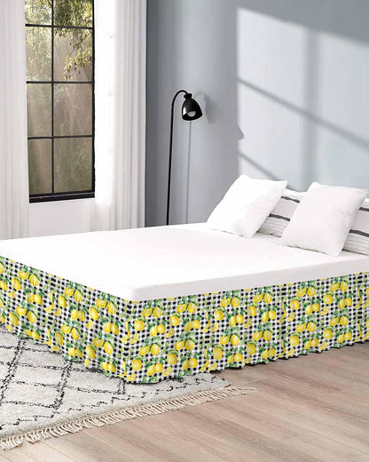 Lemon Yellow Bed Skirt Queen Size 16 Inch Drop, Adjustable Elastic Wrap Around Bed Skirts Easy Fitting Dust Ruffle Bedskirt Bed Frame Cover Watercolor Fruit Black White Buffalo Plaid