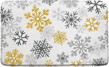 Yellow Snowflake Bath Mat Grey Christmas Modern Winter Holiday Happy New Year Bathroom Bathtub Floor Area Rugs Doormat Toilet Decor(16x24 in)