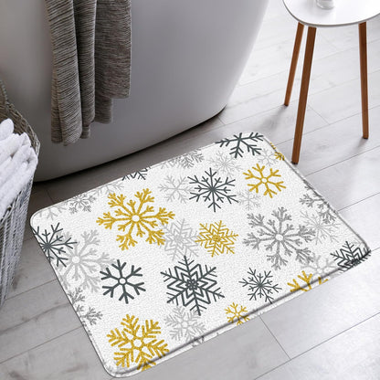 Yellow Snowflake Bath Mat Grey Christmas Modern Winter Holiday Happy New Year Bathroom Bathtub Floor Area Rugs Doormat Toilet Decor(16x24 in)
