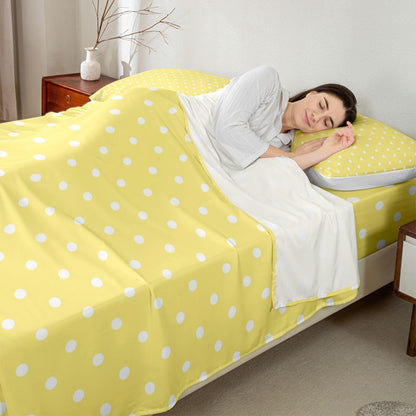 Lemon Yellow Polka Dot Bed Sheets Set Twin Size Cute Polka Dot Bed Set for Kids Boys Girls Simple Fashion Sheet Set Kawaii Style,1 Fitted Sheet+1 Pillow Sham+1 Flat Sheet
