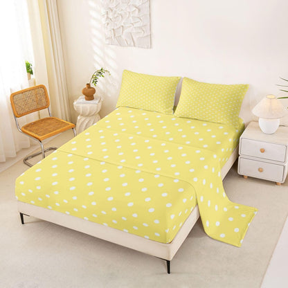 Lemon Yellow Polka Dot Bed Sheets Set Twin Size Cute Polka Dot Bed Set for Kids Boys Girls Simple Fashion Sheet Set Kawaii Style,1 Fitted Sheet+1 Pillow Sham+1 Flat Sheet