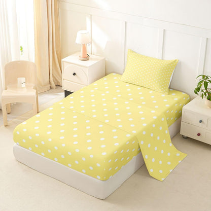 Lemon Yellow Polka Dot Bed Sheets Set Twin Size Cute Polka Dot Bed Set for Kids Boys Girls Simple Fashion Sheet Set Kawaii Style,1 Fitted Sheet+1 Pillow Sham+1 Flat Sheet
