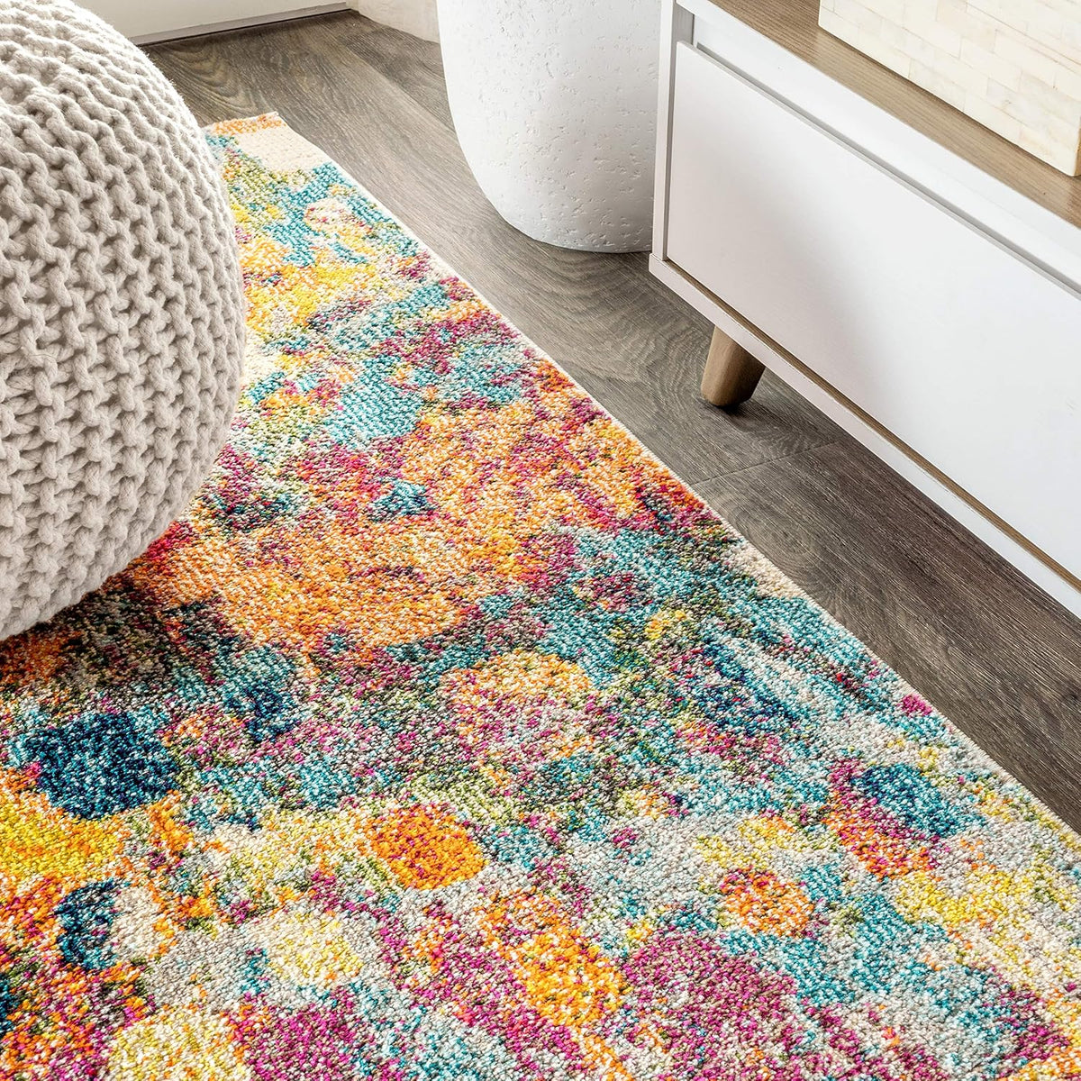 Abstract Area Rug 8X10 Multi/Yellow, Contemporary Indoor Rug