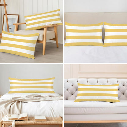 Lemon Yellow Striped Pillow Cases Standard Size Set of 2, Modern Yellow Stripes Farmhouse Satin Pillowcase with Zipper for Hair/Skin, Decorative Pillow Covers for Bed/Couch/Sofa, 20x26 Inches