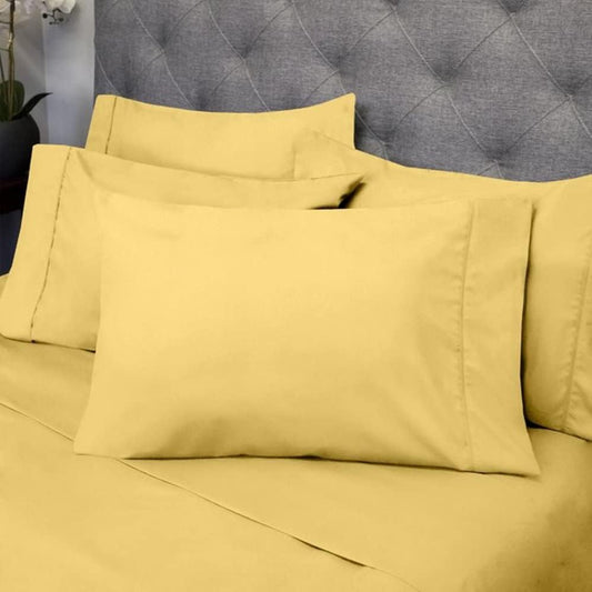 4 Piece Yellow King Sheet Set 1500 Thread Count Microfiber Yarns Premium Quality | Stitch Bedding 102" L x 105" W Flat Sheet Fitted 78" L x 80" W x 14" D Wrinkle Free Lemon Pillow Modern Home Bed
