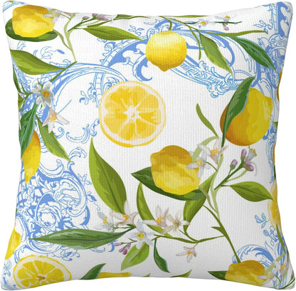 Summer Yellow Lemon Tropical Palm Leaves Throw Pillow Cover 18x18 in
