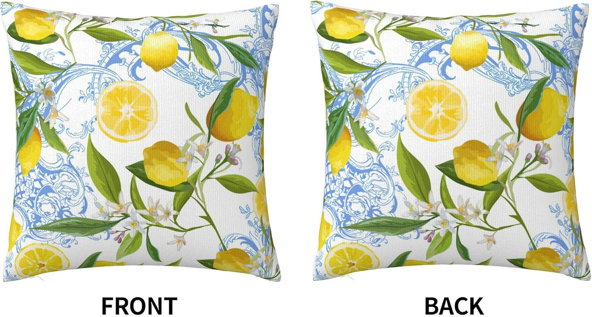 Summer Yellow Lemon Tropical Palm Leaves Throw Pillow Cover 18x18 in