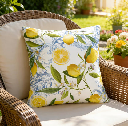 Summer Yellow Lemon Tropical Palm Leaves Throw Pillow Cover 18x18 in