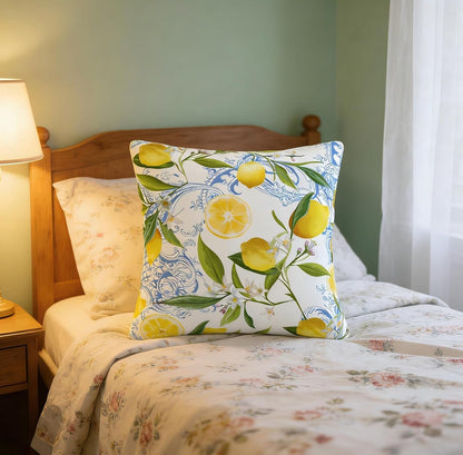 Summer Yellow Lemon Tropical Palm Leaves Throw Pillow Cover 18x18 in