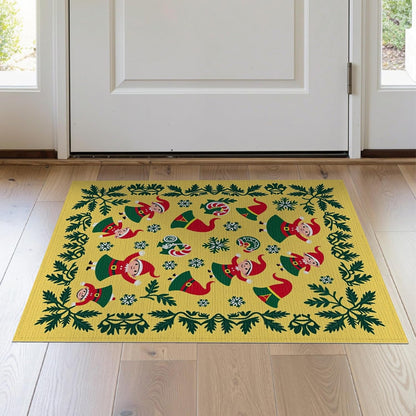Flatwoven High Traffic Area Rug 2x3, Christmas Elf Bathroom Featuring Jolly Winter Woodland Characters, Non Slip, Stain Resistant, Washable Area Rugs for Living Room, Bedroom (Yellow, 2x3)