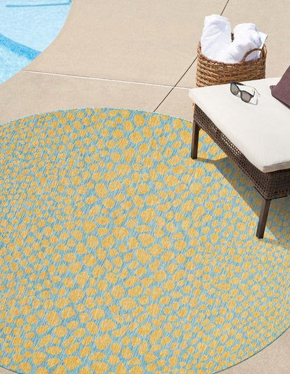 Jill Zarin Jill Zarin Outdoor Collection Area Rug - Cape Town (6' 7" Round, Yellow and Aqua/Light Blue)