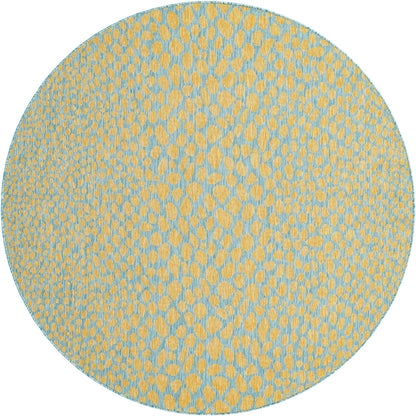 Jill Zarin Jill Zarin Outdoor Collection Area Rug - Cape Town (6' 7" Round, Yellow and Aqua/Light Blue)
