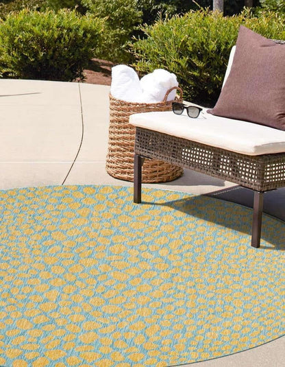 Jill Zarin Jill Zarin Outdoor Collection Area Rug - Cape Town (6' 7" Round, Yellow and Aqua/Light Blue)