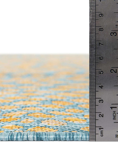 Jill Zarin Jill Zarin Outdoor Collection Area Rug - Cape Town (6' 7" Round, Yellow and Aqua/Light Blue)