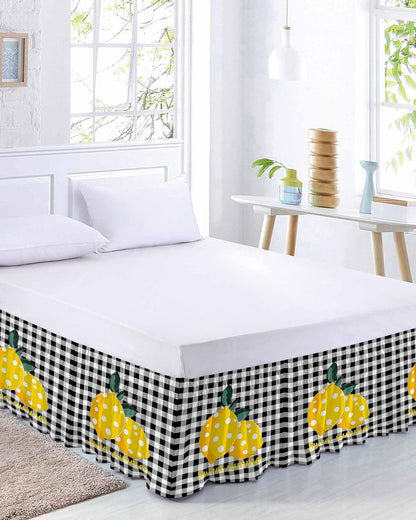 Yellow Lemons Bed Skirt Queen Size 16 Inch Drop, Adjustable Elastic Wrap Around Bed Skirts Easy Fitting Dust Ruffle Bedskirt Bed Frame Cover Summer Botanical Black White Plaid Farmhouse