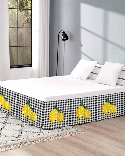 Yellow Lemons Bed Skirt Queen Size 16 Inch Drop, Adjustable Elastic Wrap Around Bed Skirts Easy Fitting Dust Ruffle Bedskirt Bed Frame Cover Summer Botanical Black White Plaid Farmhouse