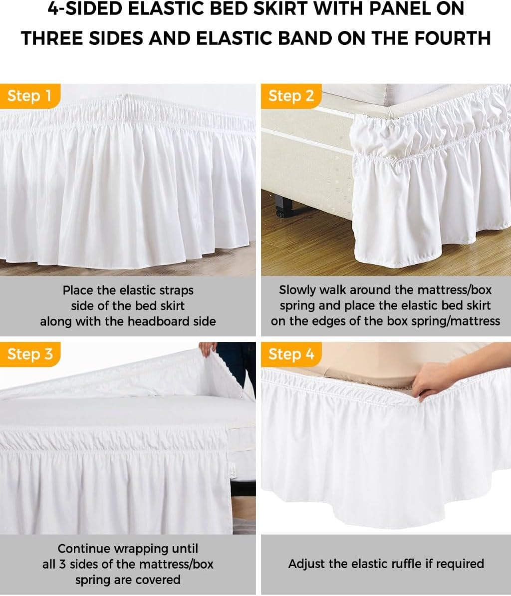 Yellow Lemons Bed Skirt Queen Size 16 Inch Drop, Adjustable Elastic Wrap Around Bed Skirts Easy Fitting Dust Ruffle Bedskirt Bed Frame Cover Summer Botanical Black White Plaid Farmhouse