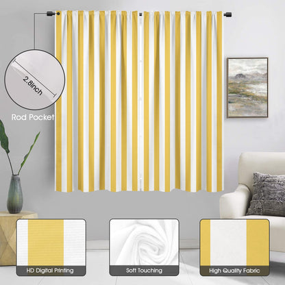 Yellow and White Striped Window Curtains, Modern Farmhouse Vertical Stripe 63 Inch Length 2 Panels, Boho Retro Rod Pocket Drapes for Nursery Kids Room Bedroom, 42" W x 63" L