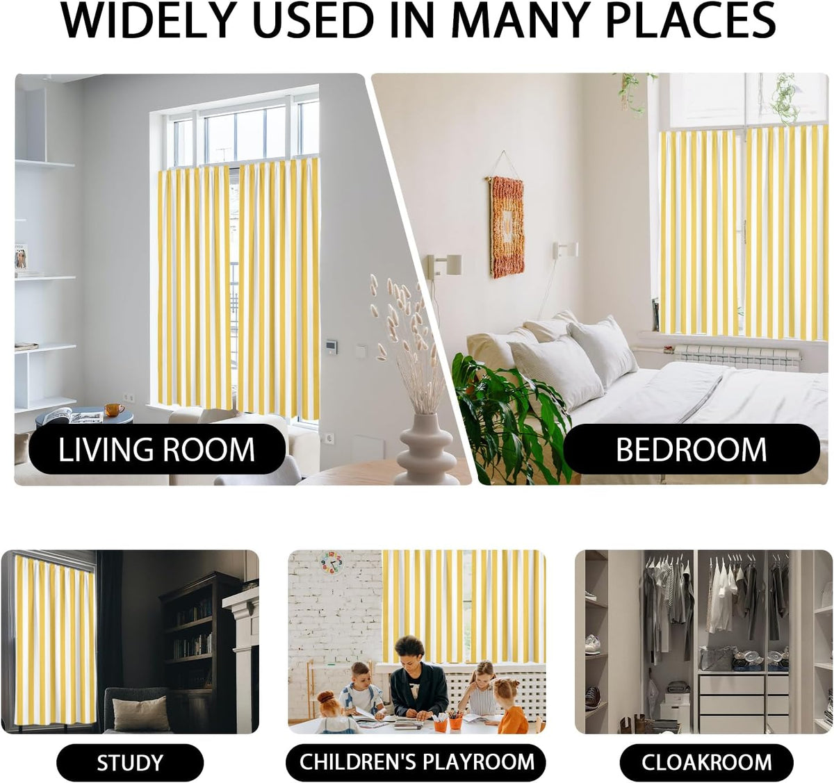 Yellow and White Striped Window Curtains, Modern Farmhouse Vertical Stripe 63 Inch Length 2 Panels, Boho Retro Rod Pocket Drapes for Nursery Kids Room Bedroom, 42" W x 63" L