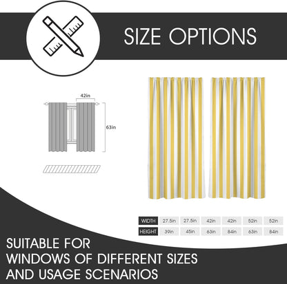 Yellow and White Striped Window Curtains, Modern Farmhouse Vertical Stripe 63 Inch Length 2 Panels, Boho Retro Rod Pocket Drapes for Nursery Kids Room Bedroom, 42" W x 63" L
