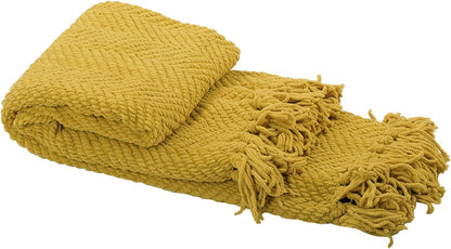 Yellow Throw Blanket Knitted Tweed Throw 60'' x 80'', Lemon Curry, Super Soft Cozy Warm Comfortable Breathable Throw for Living Room Chair Couch Bed Sofa Bedroom Home Décor