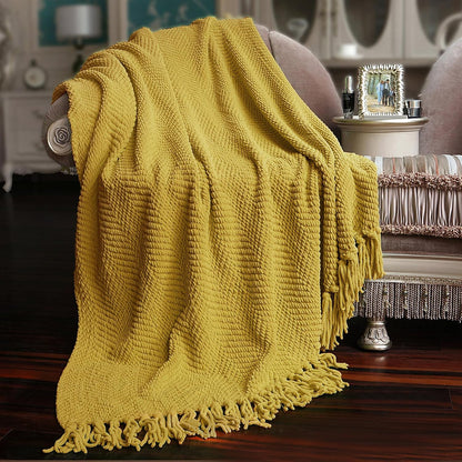 Yellow Throw Blanket Knitted Tweed Throw 60'' x 80'', Lemon Curry, Super Soft Cozy Warm Comfortable Breathable Throw for Living Room Chair Couch Bed Sofa Bedroom Home Décor