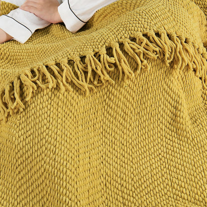 Yellow Throw Blanket Knitted Tweed Throw 60'' x 80'', Lemon Curry, Super Soft Cozy Warm Comfortable Breathable Throw for Living Room Chair Couch Bed Sofa Bedroom Home Décor