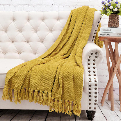 Yellow Throw Blanket Knitted Tweed Throw 60'' x 80'', Lemon Curry, Super Soft Cozy Warm Comfortable Breathable Throw for Living Room Chair Couch Bed Sofa Bedroom Home Décor