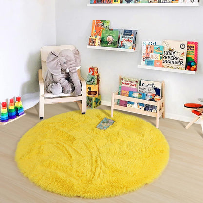 Round Area Rugs 5Ft, Fluffy Yellow Carpets for Bedroom Girls,Cute Rug for Girls Room,Fuzzy Rug for Playroom,Circle Rugs for Kids Room,Shag Furry Carpet Rugs for Reading Nook, Baby Room